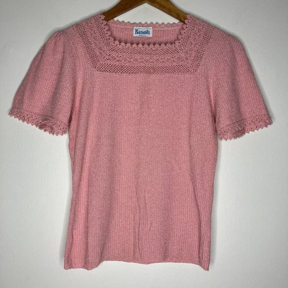 Vintage Tops - Vintage 70's Women's Medium Small Keneth Knits Pink Top Shirt